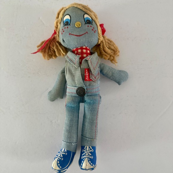 Vintage Levi Strauss Denim Rag Doll 1970s Advertising Red Tab Blonde Hair Plush - Picture 8 of 8